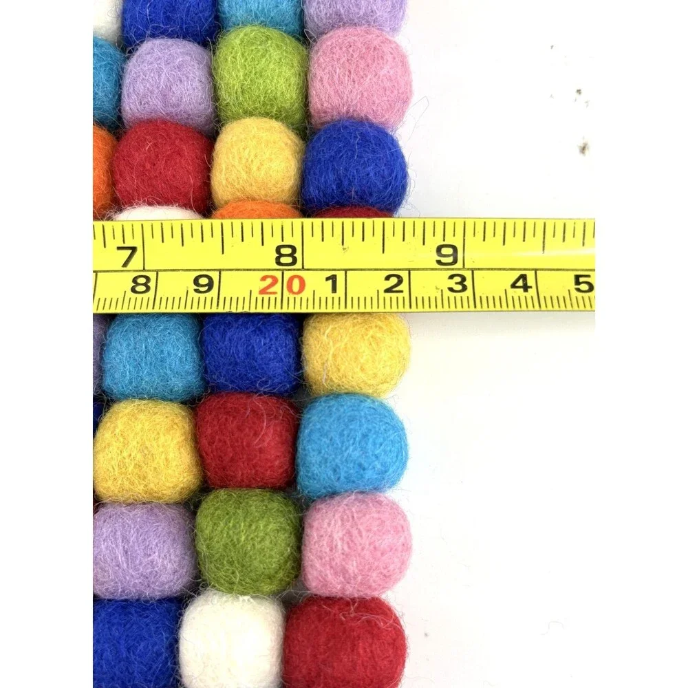 Handmade wool Felt Ball brightly colored square mat, coaster, hot pad - 8.5